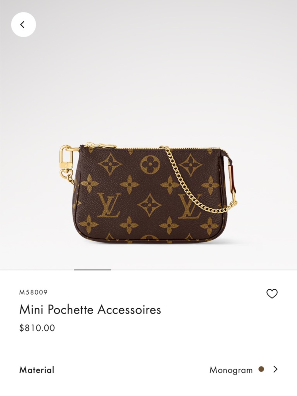Louis Vuitton Monogram Mini Pochette with Gold Chain - Brown Monogram - Picture 5 of 7